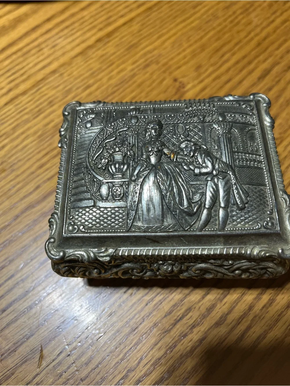 Ornate Silver-Tone Decorative Jewelry Box